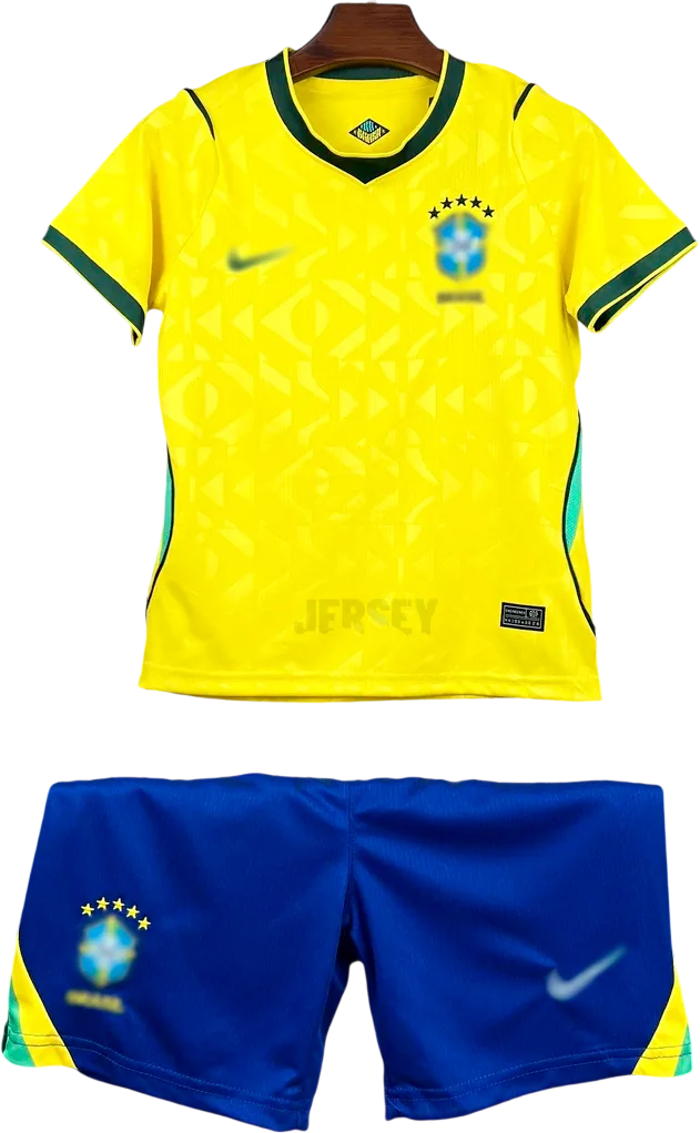 Brasilien Retro-Trikot 2026 Heim für Kinder – Vorderseite