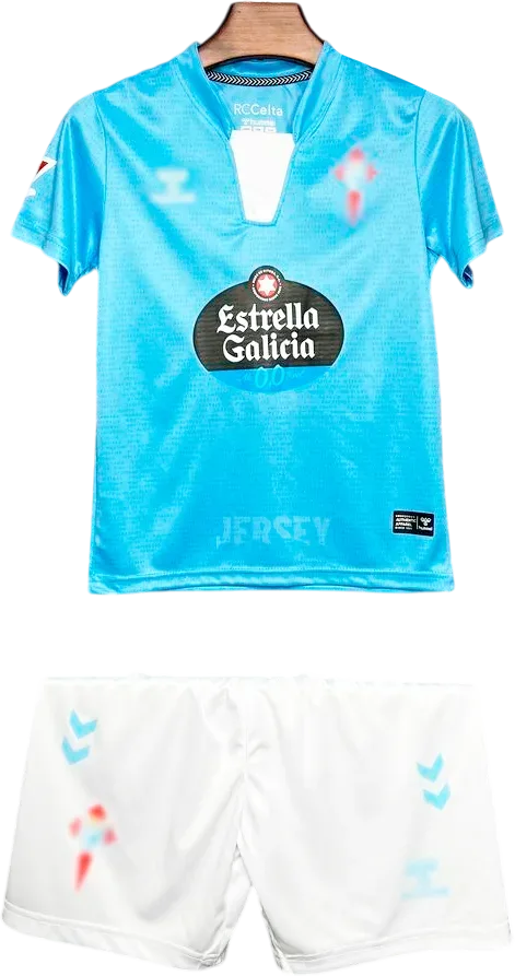 Celta Vigo Retro-Trikot 2024/25 Heim für Kinder – Vorderseite