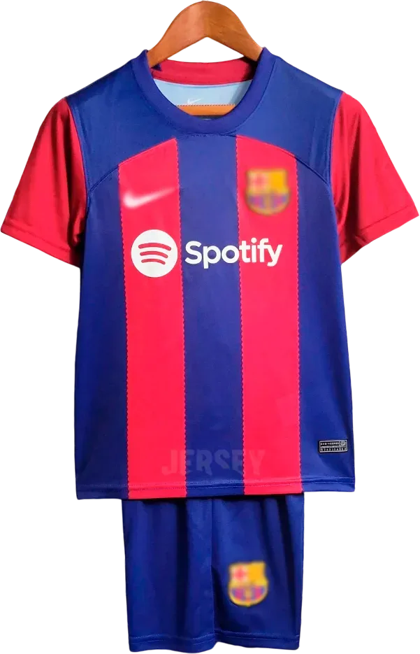 FC Barcelona Retro-Trikot 2023/24 Heim für Kinder – Vorderseite