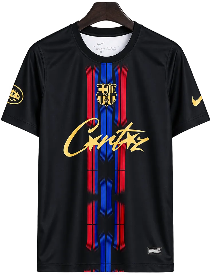 FC Barcelona Retro-Trikot 2026/27 Sonderedition Ed Sheeran Spotify schwarz – Vorderseite