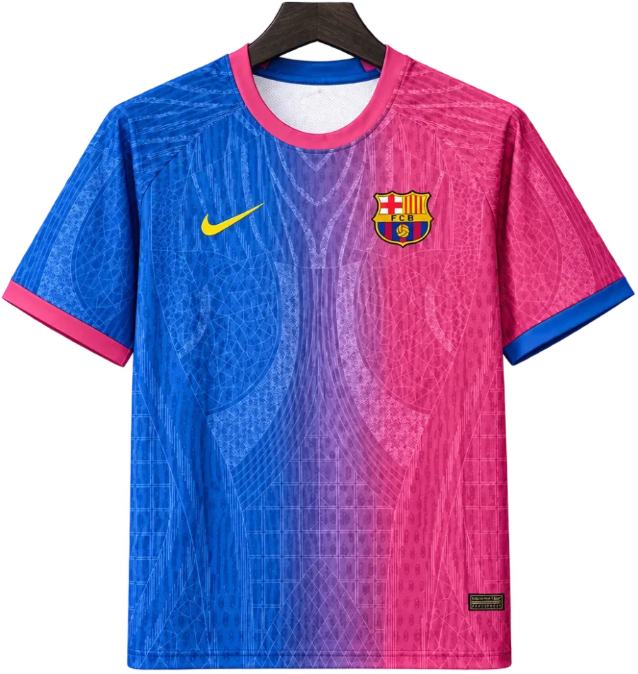 FC Barcelona Retro-Trikot 2026/27 Sonderedition Mosaik blau und rosa – Vorderseite