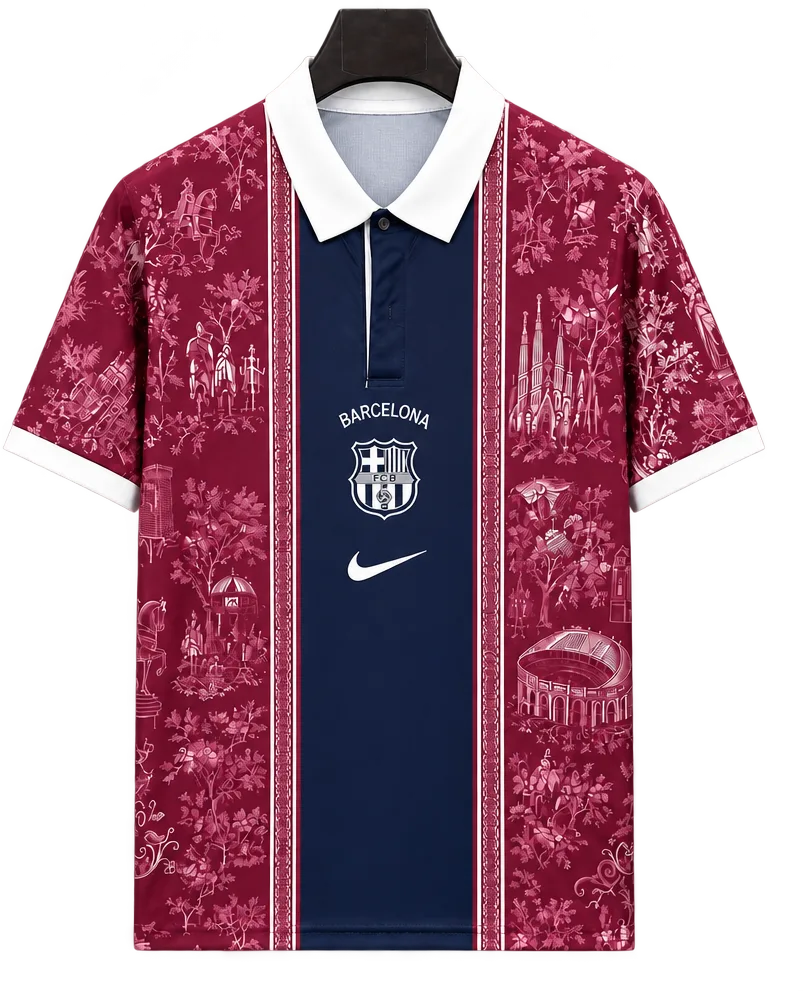 FC Barcelona Retro-Trikot 2026/27 Sonderedition Polo granatrot – Vorderseite