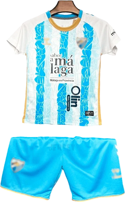 FC Málaga Retro-Trikot 2024/25 Heim für Kinder – Vorderseite