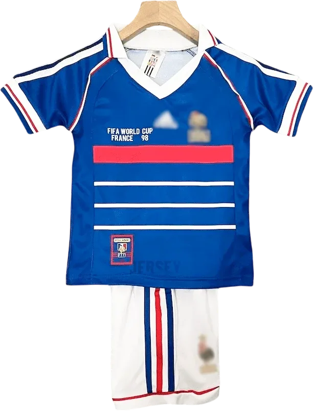 Frankreich Retro-Trikot 1998 Heim für Kinder – Vorderseite