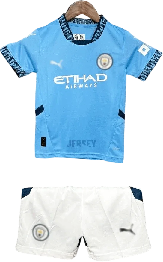 Manchester City Retro-Trikot 2024/25 Heim für Kinder – Vorderseite