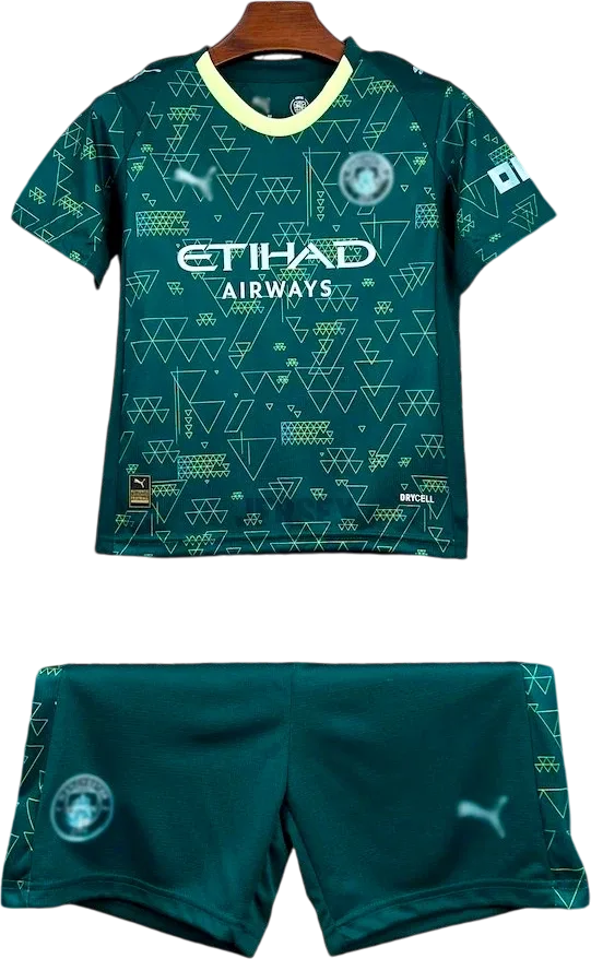Manchester City Retro-Trikot 2025/26 Viertes Trikot für Kinder – Vorderseite