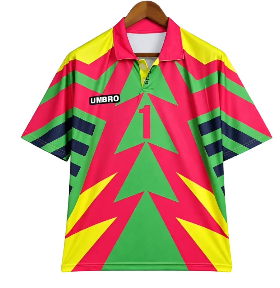 Mexiko Retro-Trikot 1994 Torwart Heim Campos 1 grün-rosa – Vorderseite