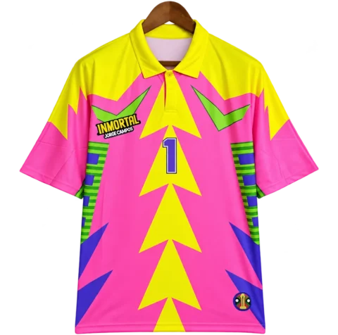 Mexiko Retro-Trikot 1998 Torwart Heim Campos 1 rosa-gelb