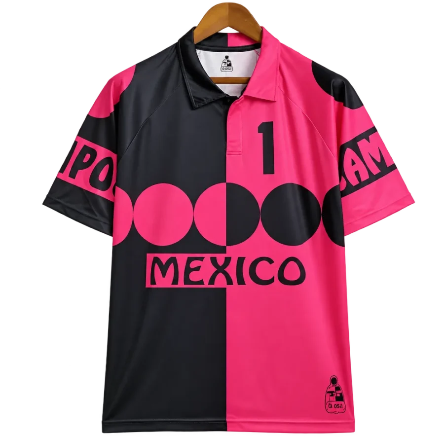 Mexiko Retro-Trikot 1998 Torwart Heim Campos 1 schwarz-rosa – Vorderseite