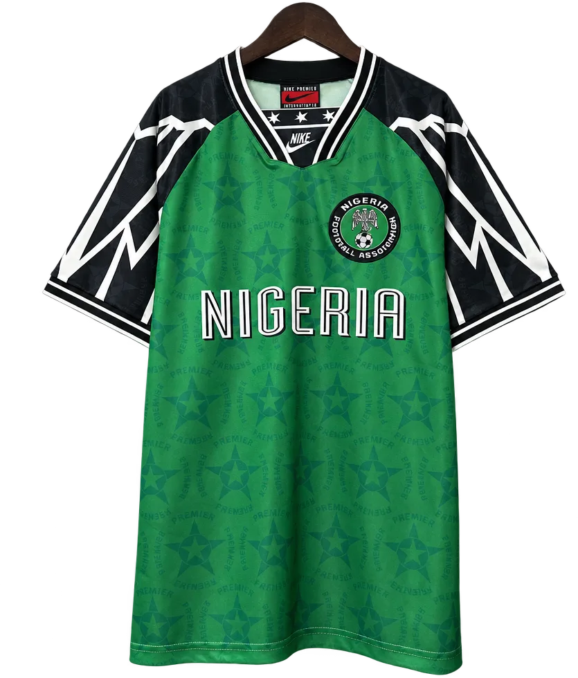 Nigeria Retro-Trikot 1994 Heim mit schwarzen Ärmeln – Vorderseite