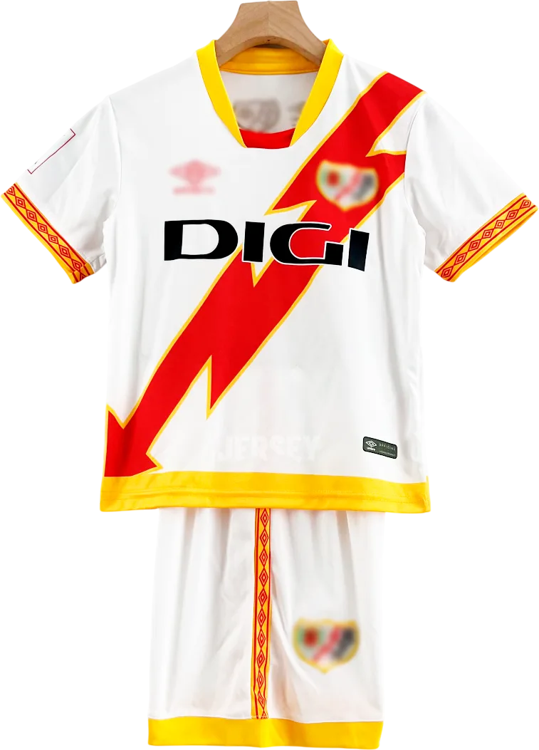 Rayo Vallecano Retro-Trikot 2023/24 Heim für Kinder – Vorderseite