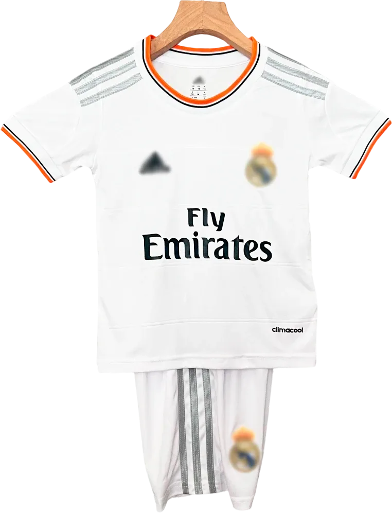 Real Madrid Retro-Trikot 2013/14 Heim für Kinder – Vorderseite