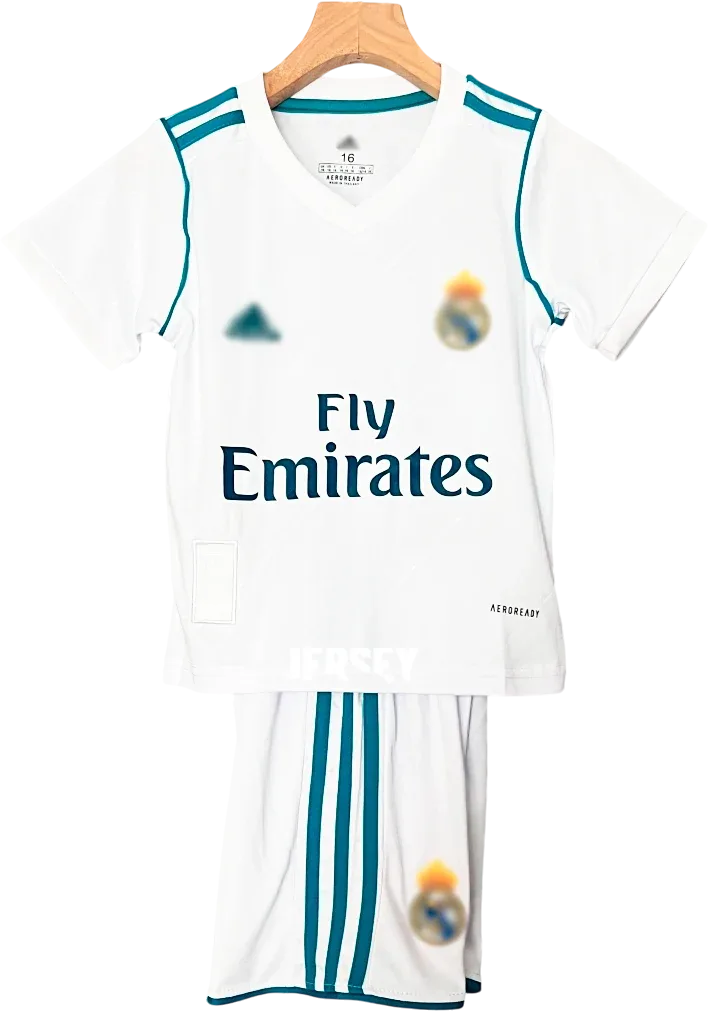 Real Madrid Retro-Trikot 2017/18 Heim für Kinder – Vorderseite
