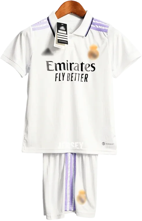 Real Madrid Retro-Trikot 2022/23 Heim für Kinder – Vorderseite