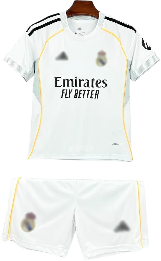 Real Madrid Retro-Trikot 2025/26 Heim für Kinder – Vorderseite