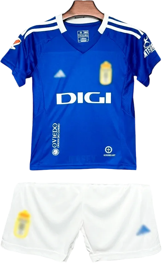 Real Oviedo Retro-Trikot 2024/25 Heim für Kinder – Vorderseite