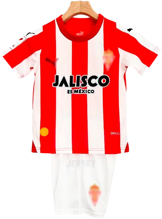 Sporting Gijón Retro-Trikot 2023/24 Heim für Kinder – Vorderseite