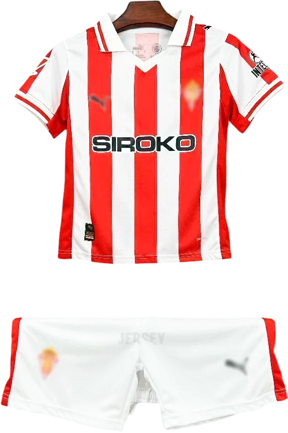 Sporting Gijón Retro-Trikot 2025/26 Heim für Kinder – Vorderseite
