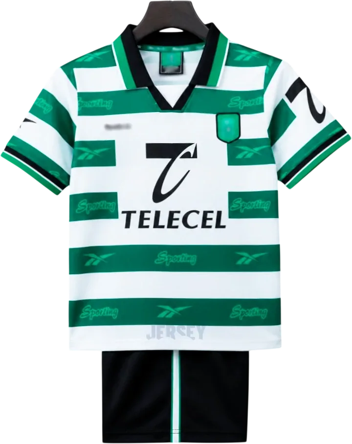Sporting Lissabon Retro-Trikot 1999/00 Heim für Kinder – Vorderseite